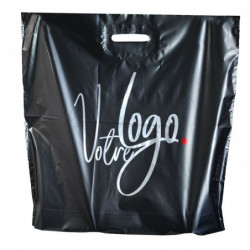 Sachet avec votre logo 350 x 450 mm noir, Poignée découpée renforcée, Impression 1 couleur, Résistant, Opaque (x1000)